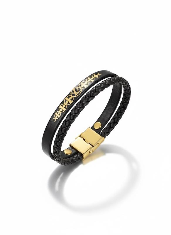 دستبند مردانه طلا ۱۸ عیار چرم گالری طلای شفیع