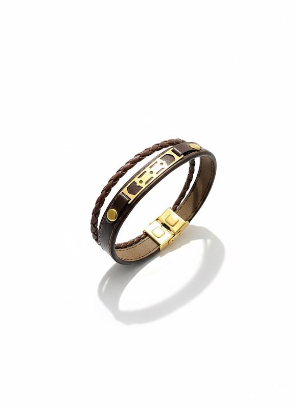 دستبند مردانه طلا ۱۸ عیار چرم۴١۵٢ گالری طلای شفیع