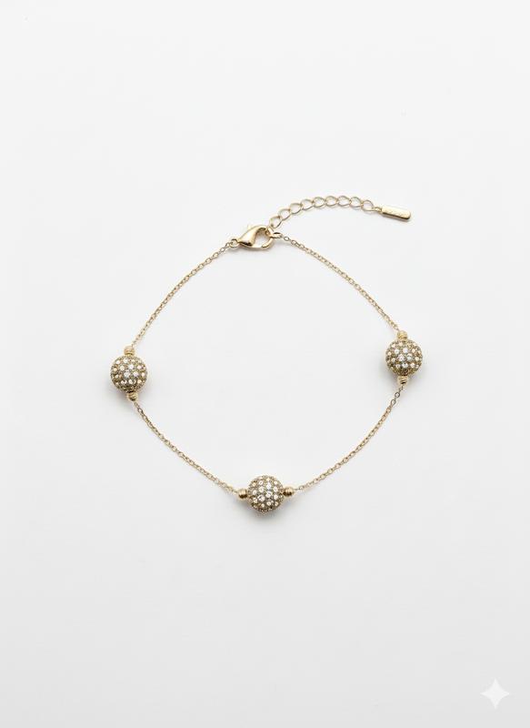 دستبند زنانه طلا ۱۸ عیار دستبند گوی و سواروسکی رز گالری کاژه گلد