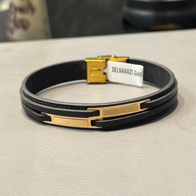 دستبند مردانه طلا ۱۸ عیار دستبند چرم مردانه دو لاین گالری زرنوش