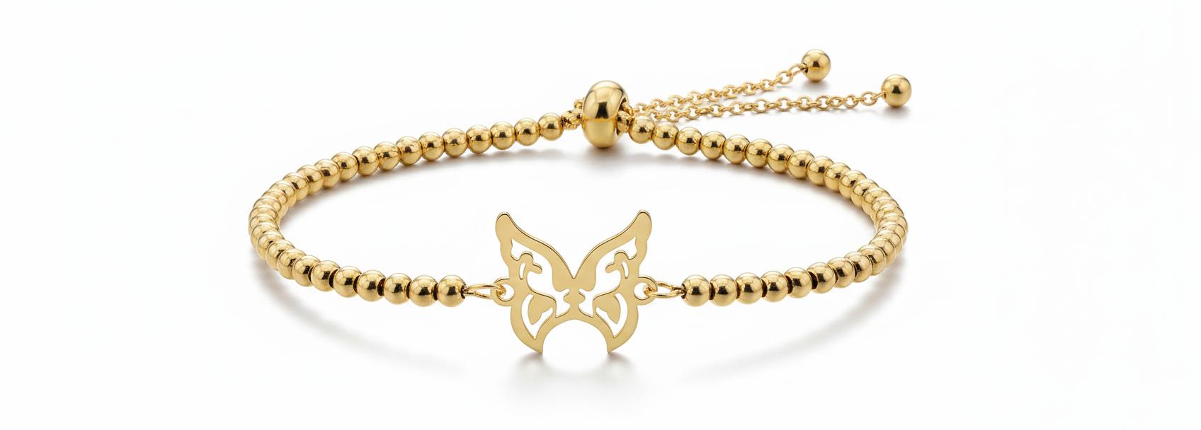 دستبند زنانه طلا ۱۸ عیار دستبند پلاک لیزری با زنیجر آسانسوری استیل گالری کاژه گلد