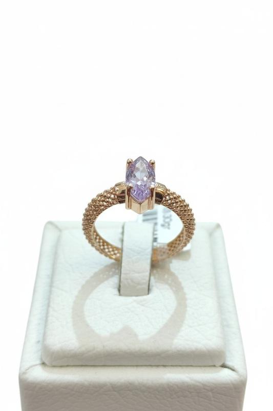 انگشتر زنانه طلا ۱۸ عیار نگین بنفش رزگلد کسر نگین گالری پلاتین