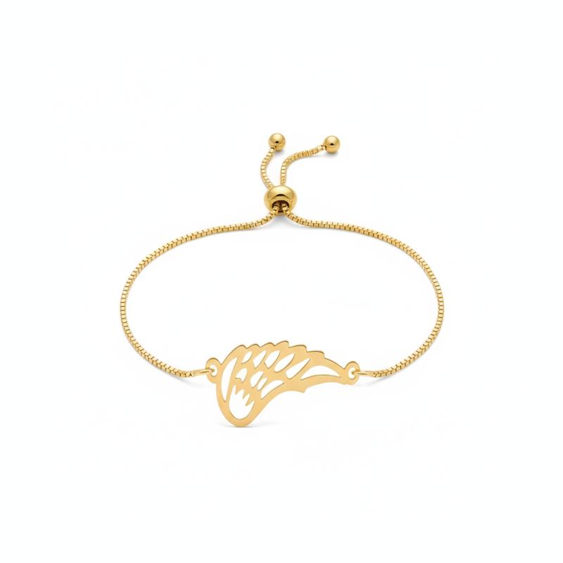 دستبند زنانه طلا ۱۸ عیار بال با بند استیل آسانسوری قابل تنظیم گالری شمش طلا