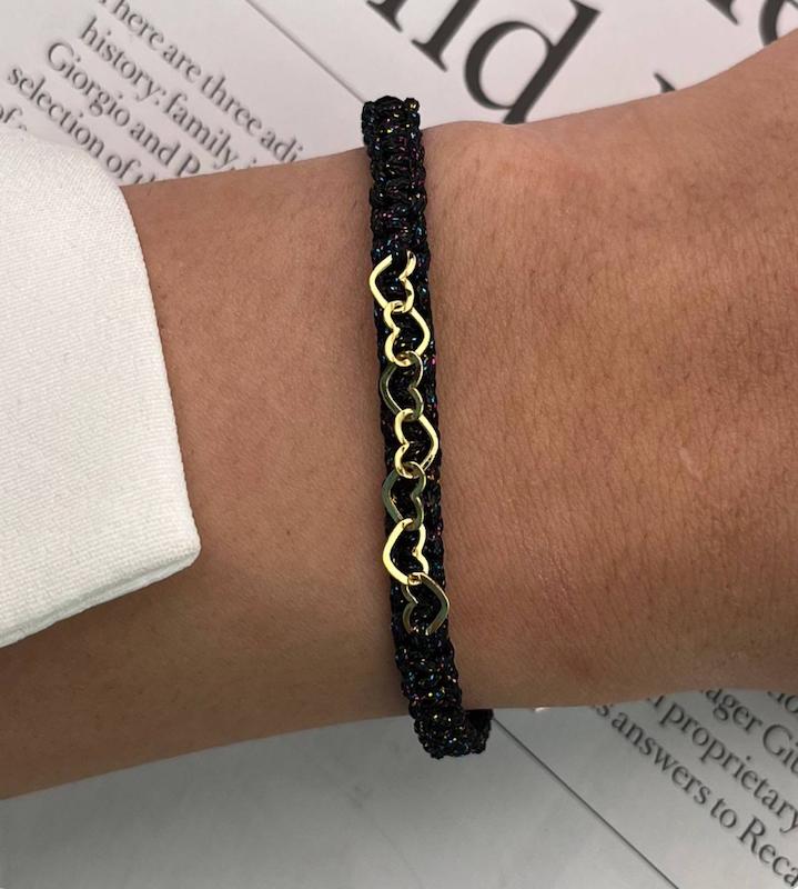 دستبند زنانه طلا ۱۸ عیار بافت و قلب سانل گلد