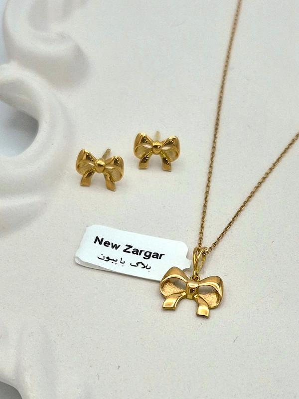 نیم ست طلا ۱۸ عیار پاپیون پلاک و گوشواره گالری زرگر