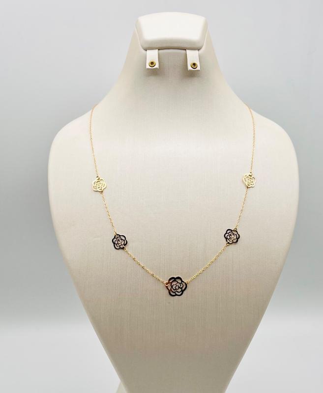 گردنبند زنانه طلا ۱۸ عیار گردنبند مینیمال لیزری نمادار طلا گل رز گالری هورا گلد