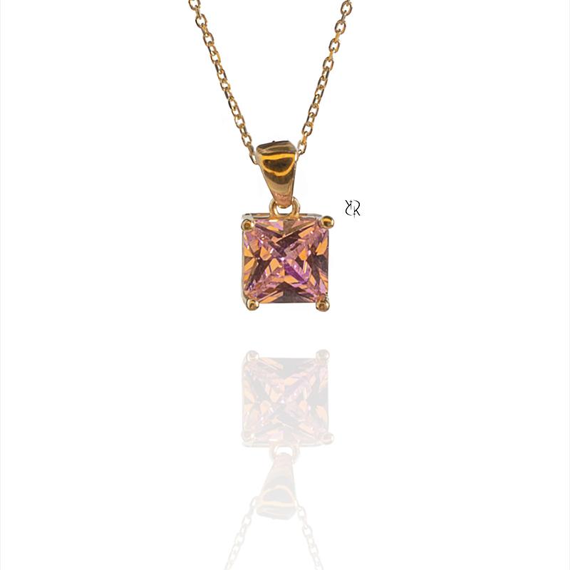 آویز زنانه طلا ۱۸ عیار آویز گردنی طلا با سنگ صورتی گالــری طلا رابــونـل