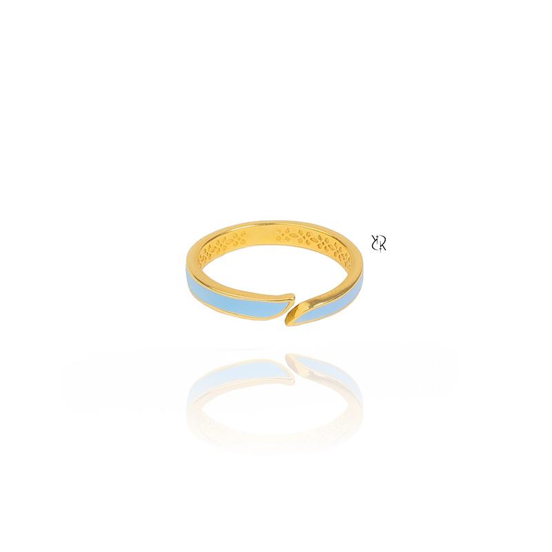 انگشتر زنانه طلا ۱۸ عیار انگشتر میناکاری شبرنگ طرح رینگ باز آبی روشن گالــری طلا رابــونـل