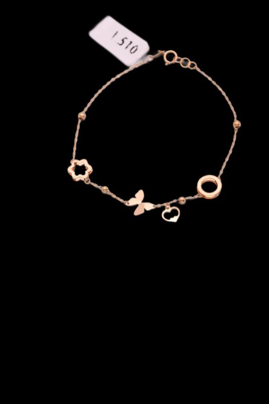 دستبند زنانه طلا ۱۸ عیار پروانه و قلب راموگلد