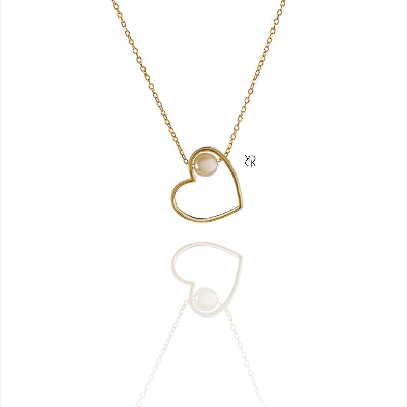 گردنبند زنانه طلا ۱۸ عیار گردنبند طلا طرح قلب و مروارید گالــری طلا رابــونـل