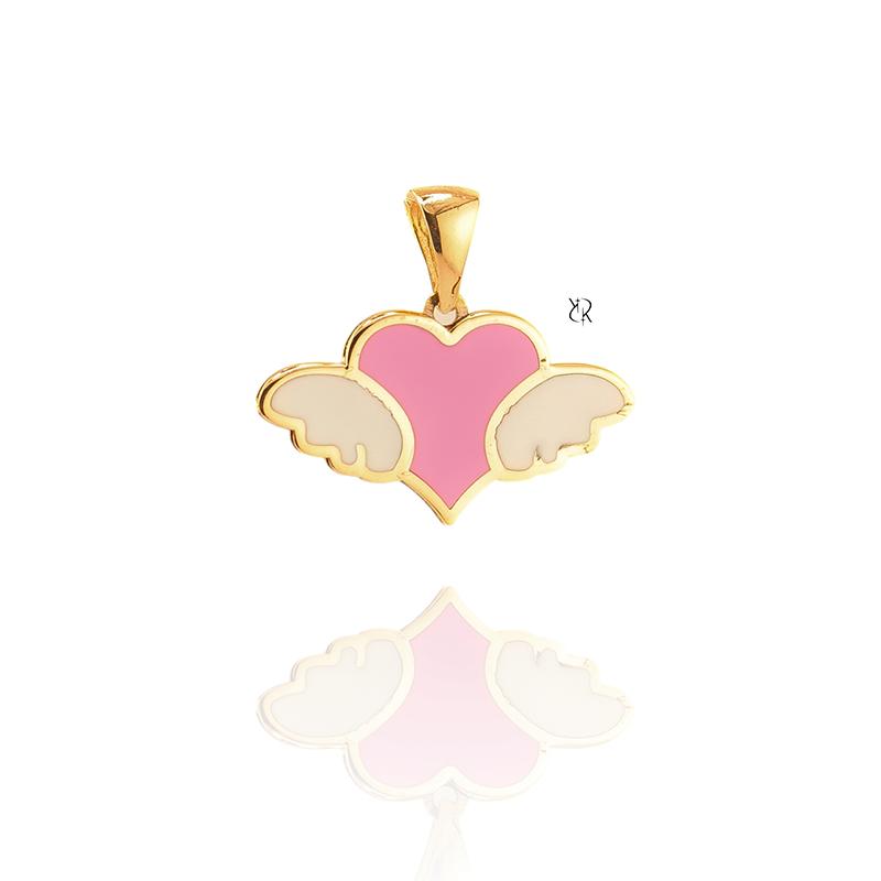 آویز بچگانه طلا ۱۸ عیار آویزگردنی طلا میناکاری طرح قلب بالدار گالــری طلا رابــونـل