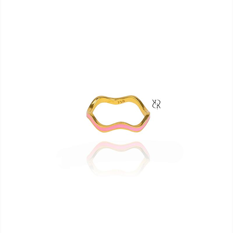 انگشتر زنانه طلا ۱۸ عیار انگشتر طلا مینا کاری شبرنگ موجدار صورتی گالــری طلا رابــونـل