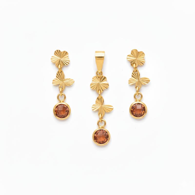 نیم ست طلا ۱۸ عیار مارکو پروانه و گل تراش گالری شمش طلا