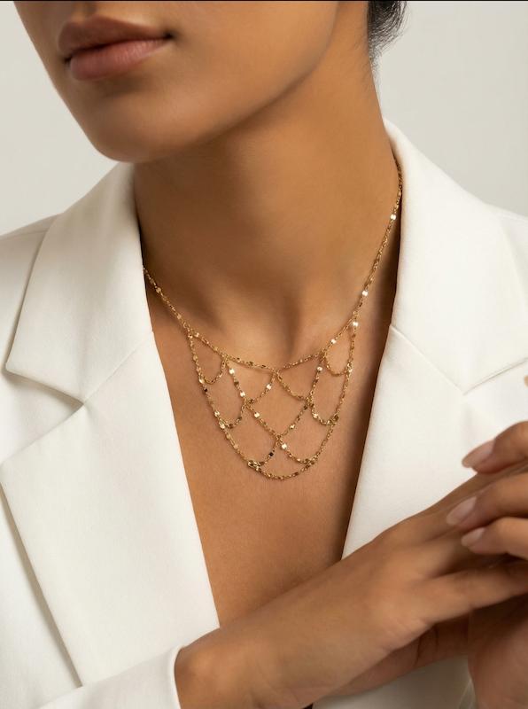 گردنبند زنانه طلا ۱۸ عیار گردنبند شرابه ای طلای شیک