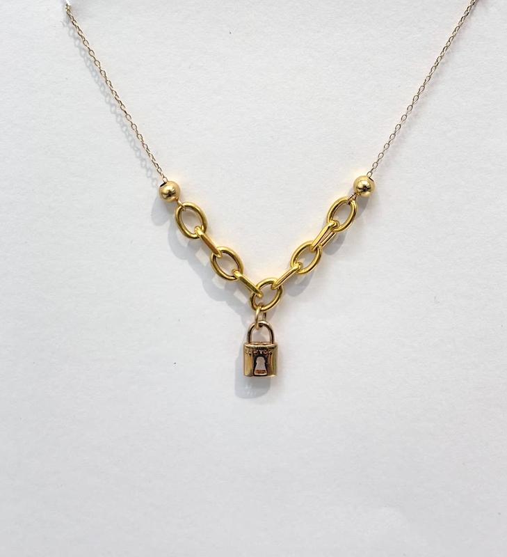 گردنبند زنانه طلا ۱۸ عیار گردنبند ترکیبی قفل طلای نیاکی