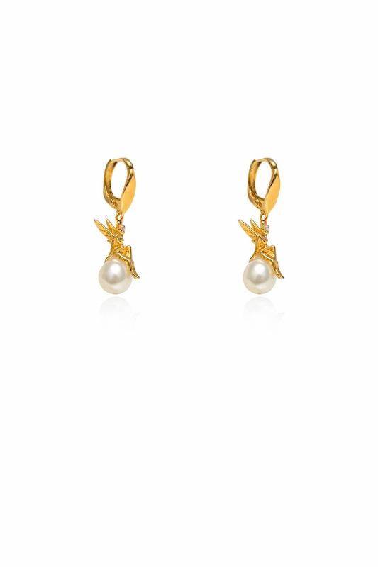 گوشواره زنانه طلا ۱۸ عیار گوشواره مروارید وفرشته گالری رخساره