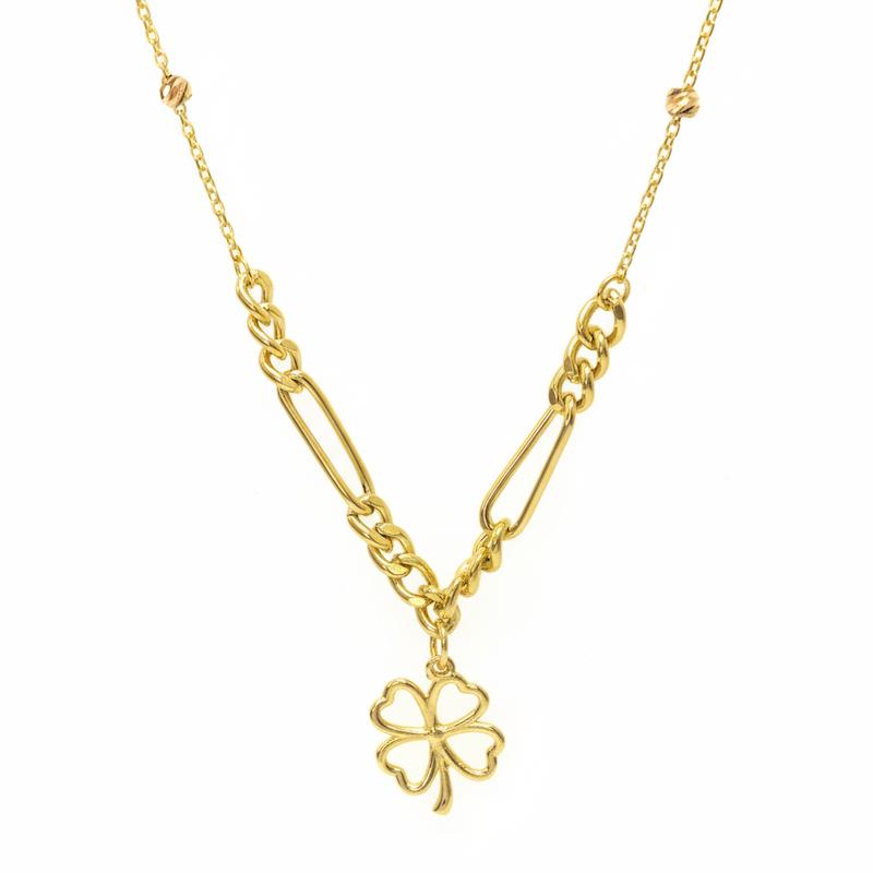 گردنبند زنانه طلا ۱۸ عیار شبدر با زنجیر ترکیبی گالری شمش طلا