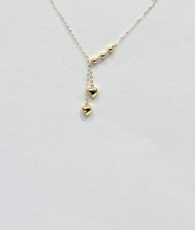 گردنبند زنانه طلا ۱۸ عیار گردنبند دو قلب آویز طلای نیاکی