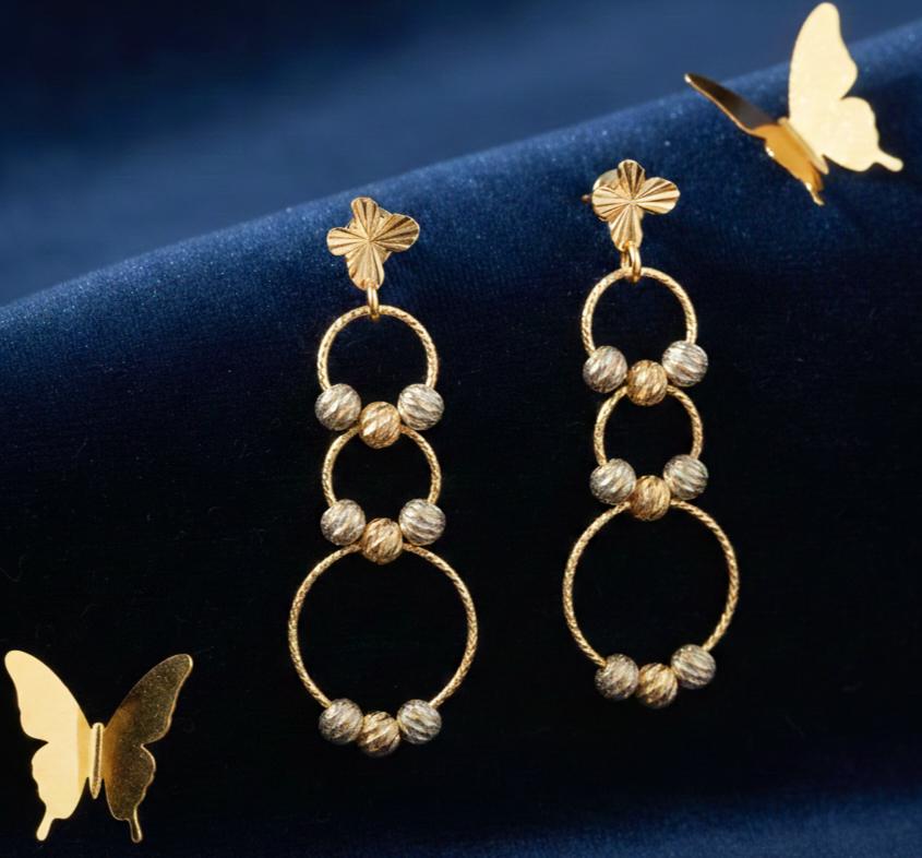 گوشواره زنانه طلا ۱۸ عیار پروانه تراش و گوی میخی گالری شمش طلا