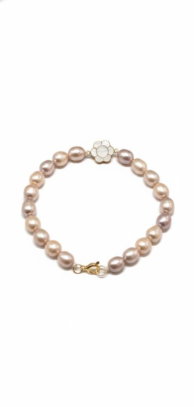 دستبند زنانه طلا ۱۸ عیار مروارید ۵۴۵۸ گالری طلای شفیع