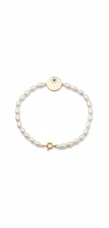 دستبند زنانه طلا ۱۸ عیار مروارید ۵۴۶۴ گالری طلای شفیع