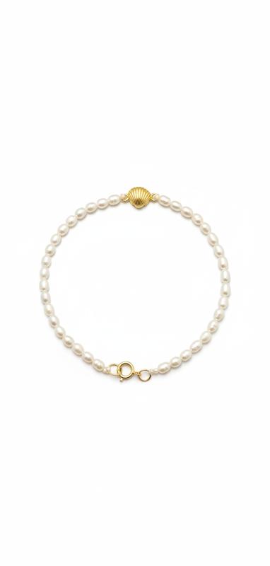 دستبند زنانه طلا ۱۸ عیار مروارید۵۴۵۶ گالری طلای شفیع