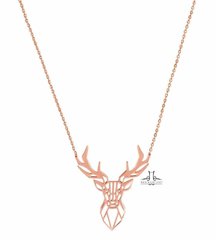 گردنبند زنانه طلا ۱۸ عیار گردنبند گوزن اوریگامی گالری مانيا