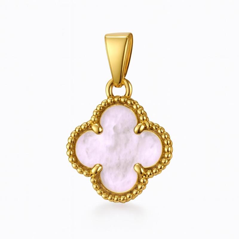 آویز زنانه طلا ۱۸ عیار مدال و پلاک طرح گل ونکلیف رنگی صورتی گالری زربام