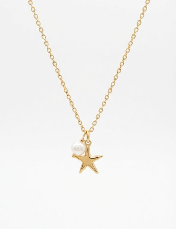 گردنبند زنانه طلا ۱۸ عیار گردنبند مینیمال ستاره و مروارید گالری طلای دانژه