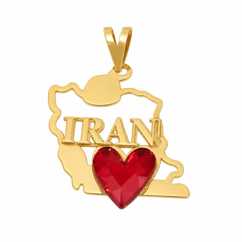 آویز زنانه طلا ۱۸ عیار پلاک طلا طرح نقشه ایران و قلب IRAN گالری طلای روژمان