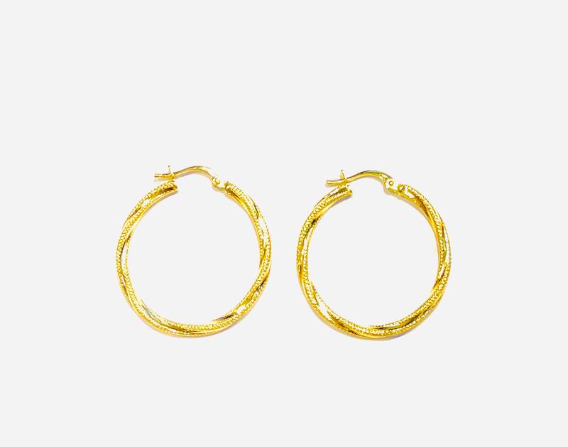گوشواره زنانه طلا ۱۸ عیار حلقه‌ای لوکس بزرگ جواهری عسل استرآبادی