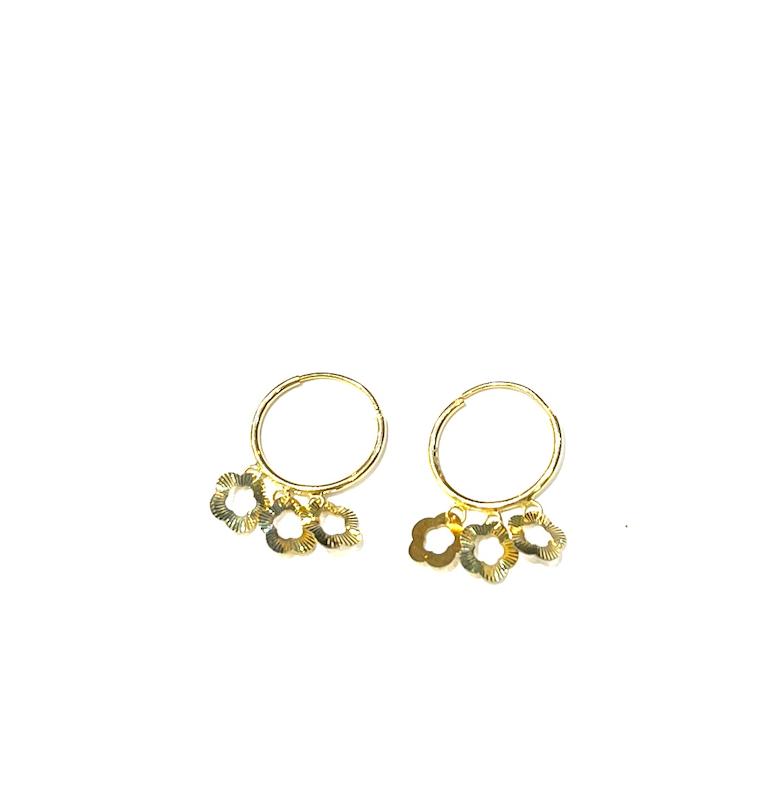 گوشواره زنانه طلا ۱۸ عیار حلقه‌ای گل تراش جواهری عسل استرآبادی