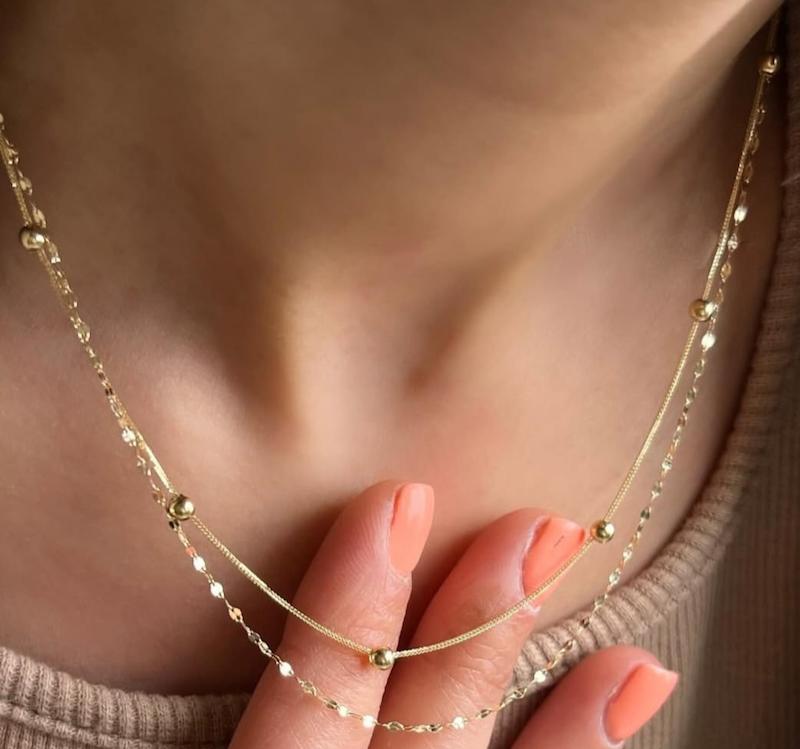 گردنبند زنانه طلا ۱۸ عیار گردنبند دولاین گوی و استار گالری کاژه گلد