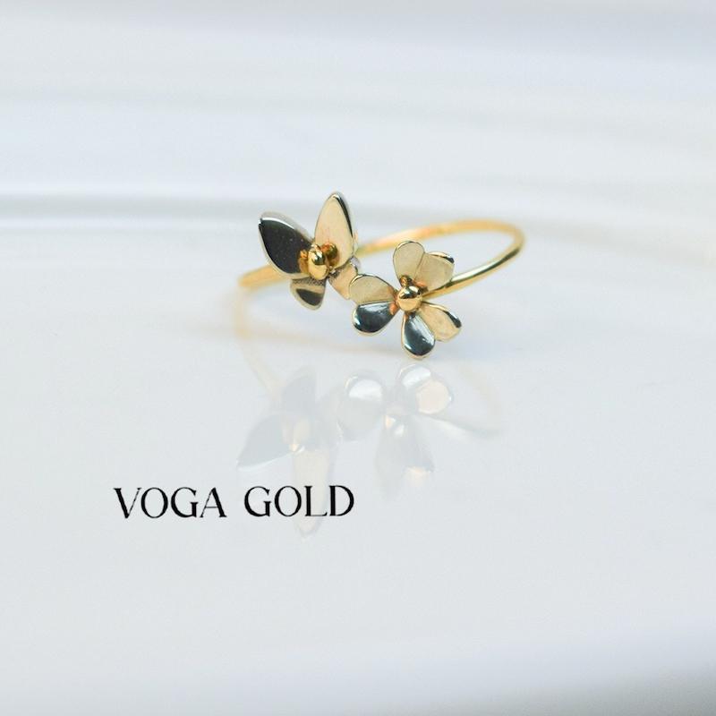 انگشتر زنانه طلا ۱۸ عیار گل و پروانه VoGa GOLD