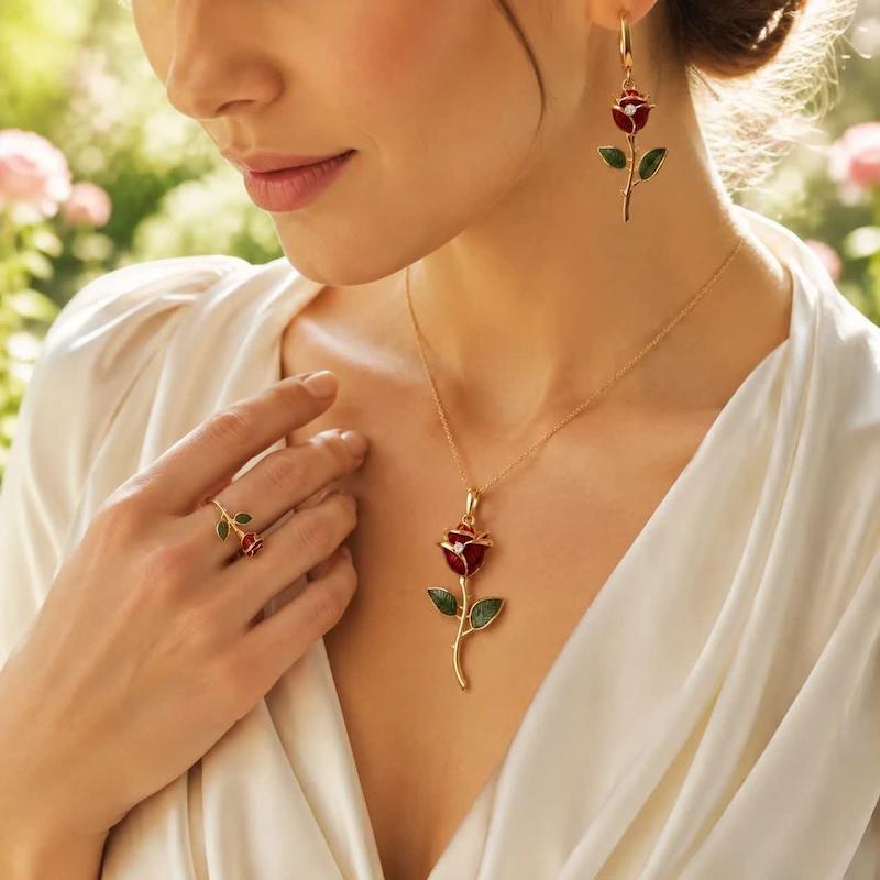 زنانه نیم ست طلا ۱۸ عیار نیم ست رز انارکی گالری طلای حسینی کیا