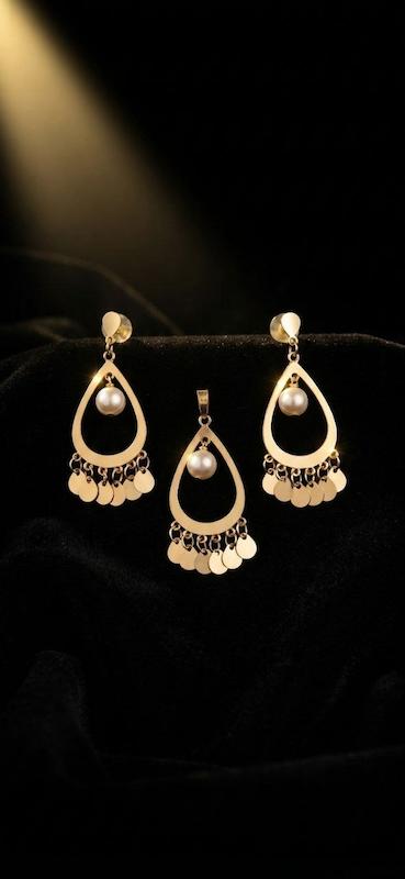 زنانه نیم ست طلا ۱۸ عیار نیم ست شراره دار اشکی مرواریدی نفیسه رنجبرکی