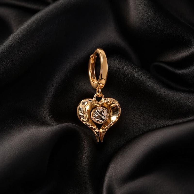گوشواره زنانه طلا ۱۸ عیار گوشواره قلب روژالین گالری طلای حسینی کیا