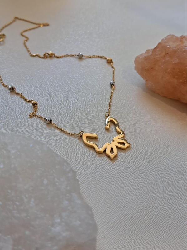 گردنبند زنانه طلا ۱۸ عیار گردنی آینه‌ای پروانه T636y967 گالری انارکی