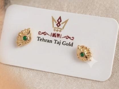 گوشواره زنانه طلا ۱۸ عیار گوشواره چشم تک نگین سبز گالری کاژه گلد