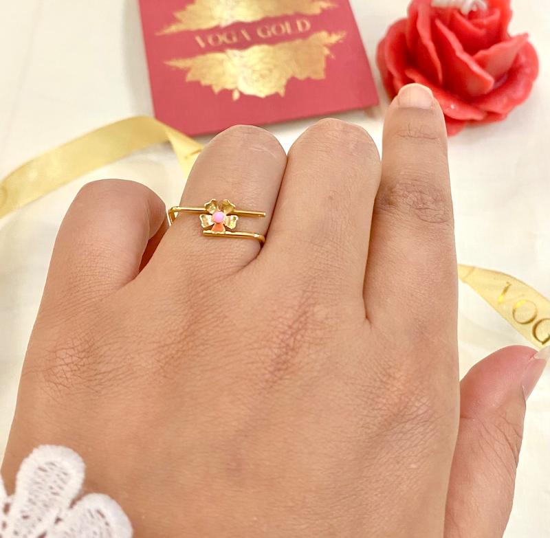 انگشتر زنانه طلا ۱۸ عیار گل صورتی (سایز ۵۶) VoGa GOLD