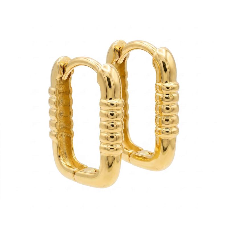 گوشواره طلا ۱۸ عیار مستطیل شیاردار گالری زرگر