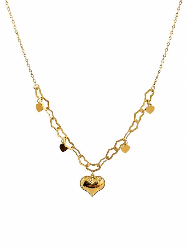 گردنبند زنانه طلا ۱۸ عیار قلب توپر و‌زنجیر قلبی گالری نوما