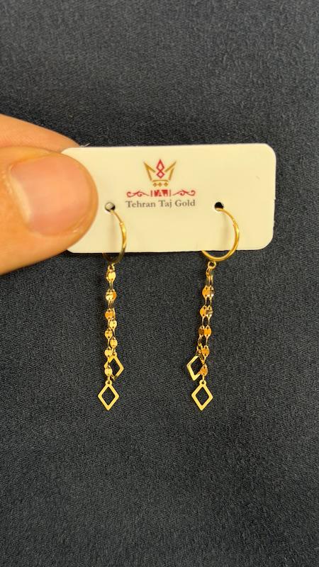 گوشواره زنانه طلا ۱۸ عیار گوشواره شرابه ای ۲ لاین گالری نهیر