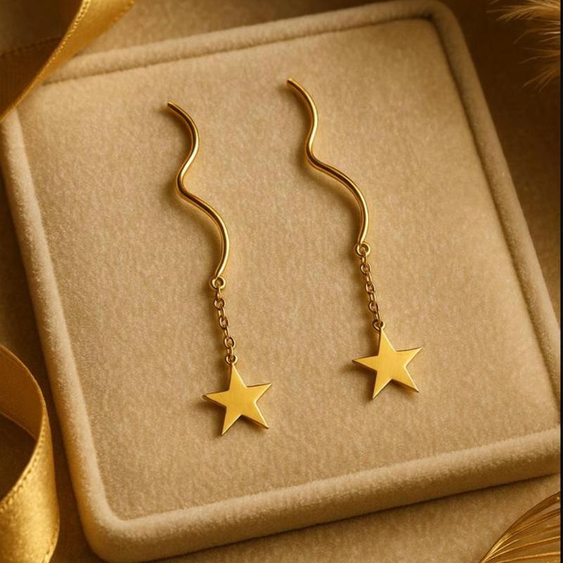 گوشواره طلا 18 عیار زنانه بابل طلا مدل کرلی ستاره کد BTE002849