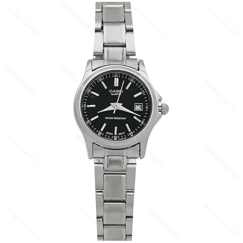 ساعت مچی کاسیو زنانه بند استیل نقره‌ای، صفحه مشکی 