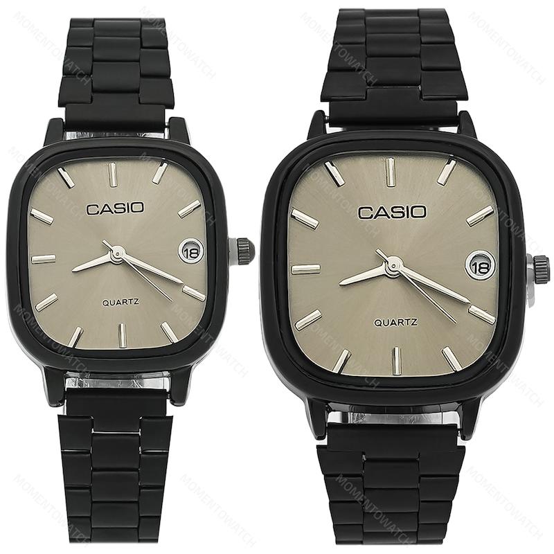 ساعت ست کاسیو اولد مانی مشکی صفحه نسکافه ای