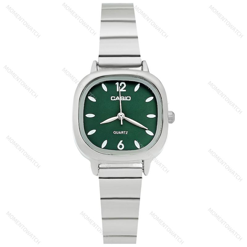 ساعت مچی کاسیو زنانه بند ریلی با صفحه سبز 