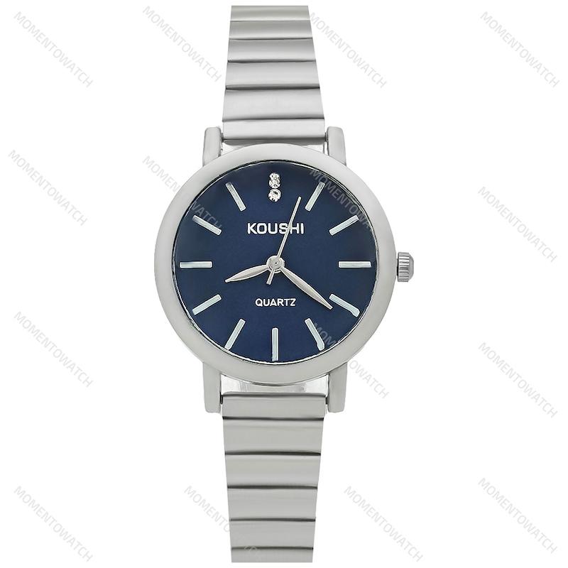 ساعت مچی زنانه کوشی بند ریلی صفحه الماسی آبی