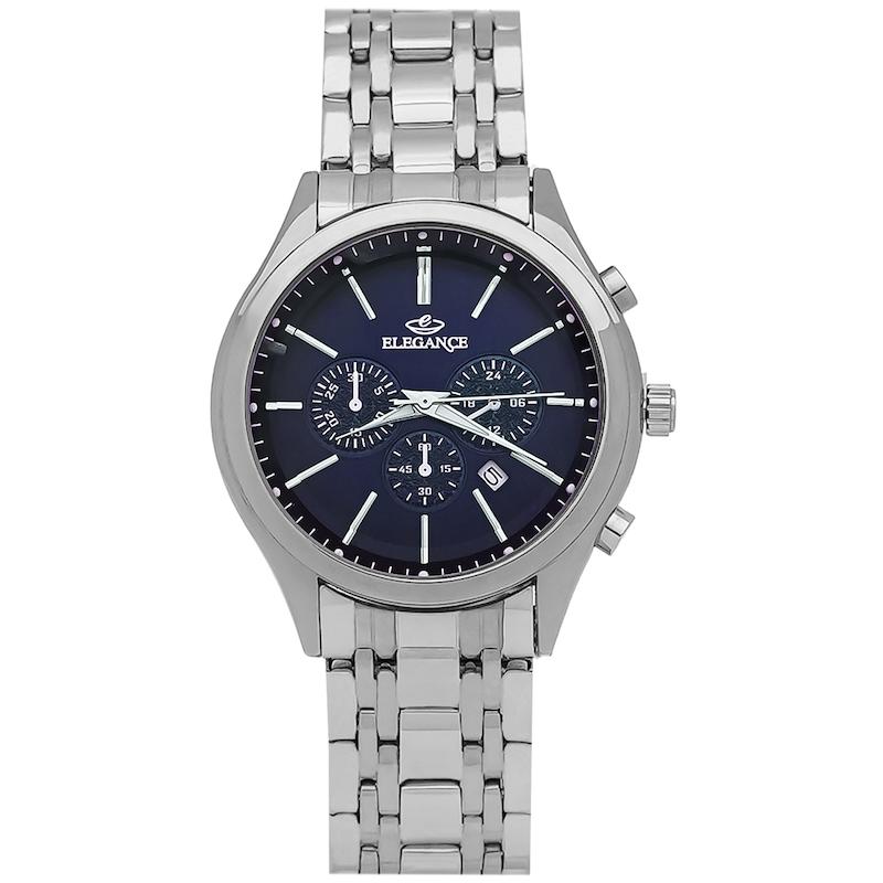 ساعت مچی مردانه الگانس بند سیلور صفحه آبی دور مشکی