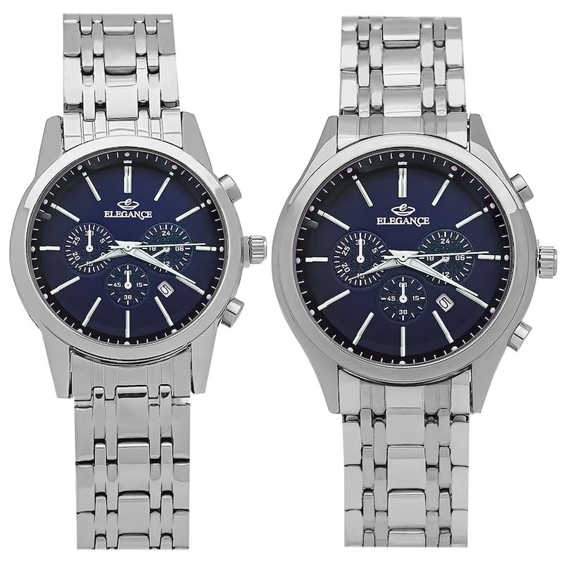  ساعت مچی ست الگانس بند سیلور صفحه صفحه آبی دور مشکی